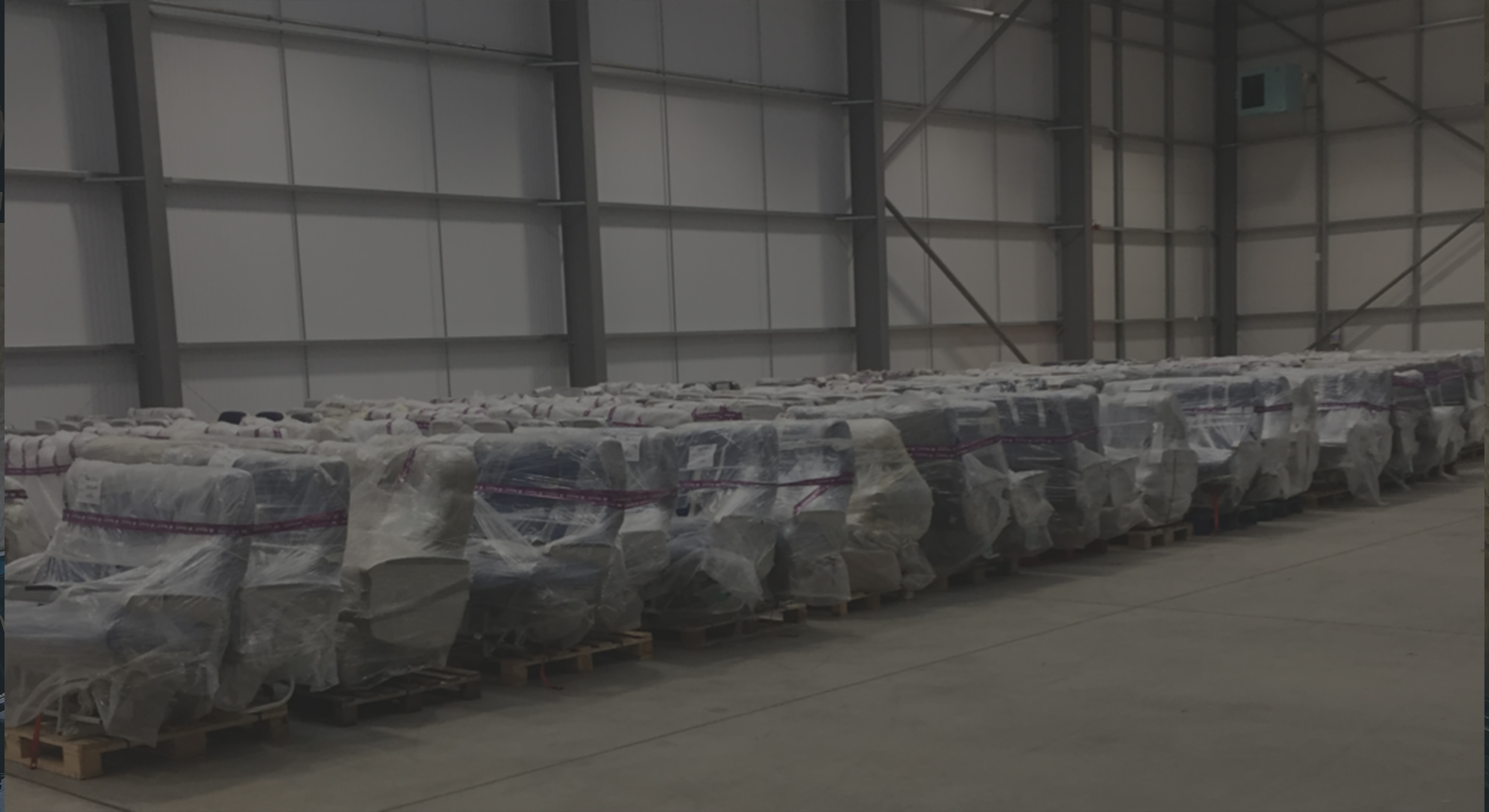 AIRA warehouse with packed aviation seats - parts storage facility